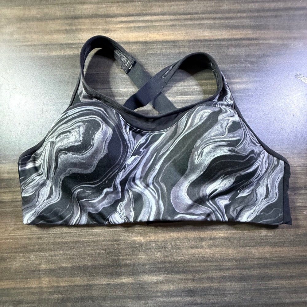 PINK ACTIVE‎ Sports Bra Marble Swirl Black Gray Support Activewear Size L